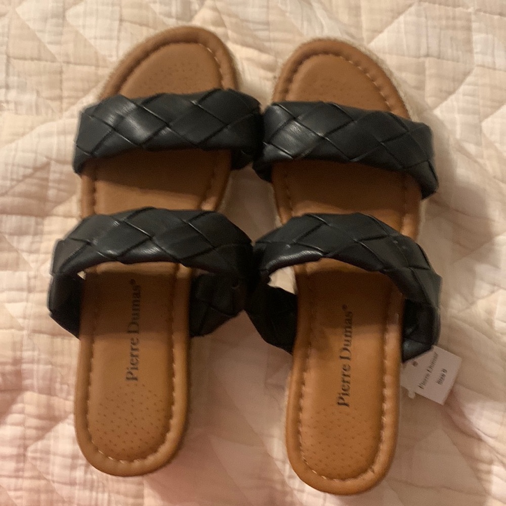 Black braided band slip on sandal  new .
